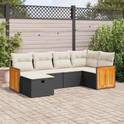 Salon de jardin 6 pcs avec coussins noir r&eacute;sine tress&eacute;e