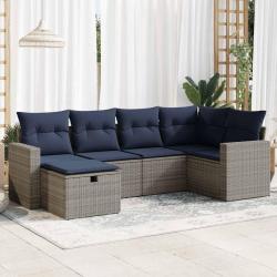 Salon de jardin 6 pcs avec coussins gris r&eacute;sine tress&eacute;e