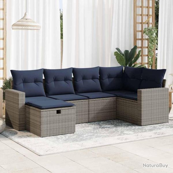 Salon de jardin 6 pcs avec coussins gris r�sine tress�e