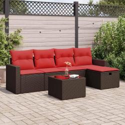 Salon de jardin avec coussins 6 pcs marron r&eacute;sine tress&eacute;e