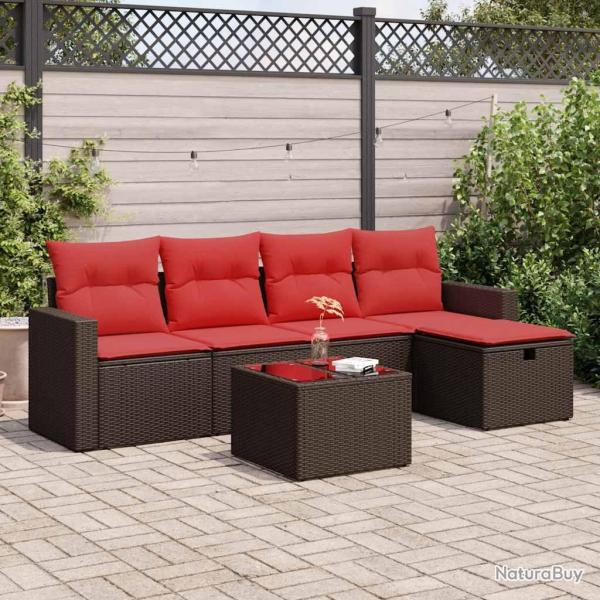 Salon de jardin avec coussins 6 pcs marron r�sine tress�e