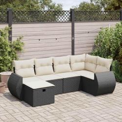 Salon de jardin 6 pcs avec coussins noir r&eacute;sine tress&eacute;e