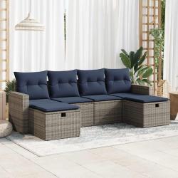 Salon de jardin 6 pcs avec coussins gris r&eacute;sine tress&eacute;e