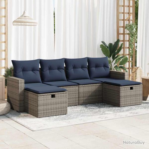 Salon de jardin 6 pcs avec coussins gris r�sine tress�e
