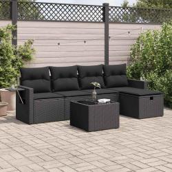 Salon de jardin 6 pcs avec coussins noir r&eacute;sine tress&eacute;e