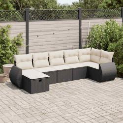 Salon de jardin 7 pcs avec coussins noir r&eacute;sine tress&eacute;e