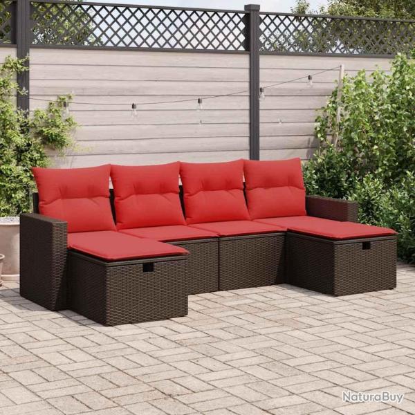 Salon de jardin avec coussins 6 pcs marron r�sine tress�e