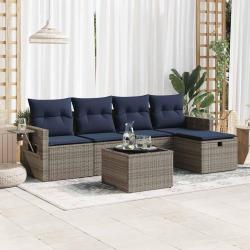 Salon de jardin 6 pcs avec coussins gris r&eacute;sine tress&eacute;e