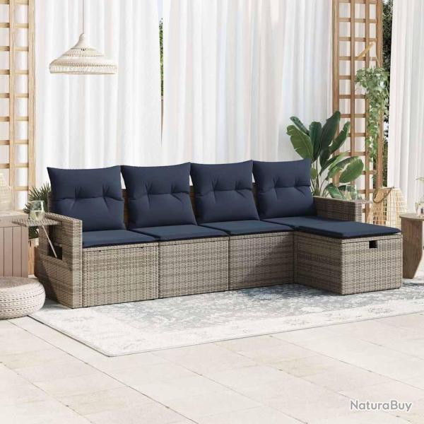 Salon de jardin 5 pcs avec coussins gris r�sine tress�e