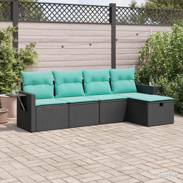 Salon de jardin 5 pcs avec coussins noir r�sine tress�e