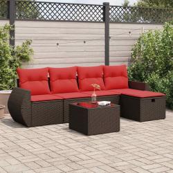 Salon de jardin avec coussins 6 pcs marron r&eacute;sine tress&eacute;e