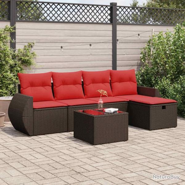 Salon de jardin avec coussins 6 pcs marron r�sine tress�e