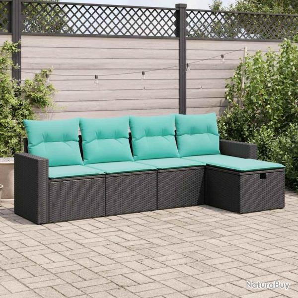 Salon de jardin 5 pcs avec coussins noir r�sine tress�e