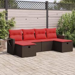 Salon de jardin avec coussins 6 pcs marron r&eacute;sine tress&eacute;e