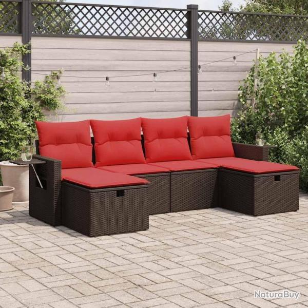 Salon de jardin avec coussins 6 pcs marron r�sine tress�e