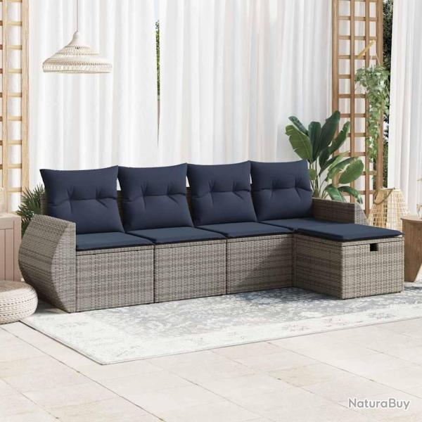 Salon de jardin 5 pcs avec coussins gris r�sine tress�e