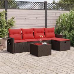 Salon de jardin avec coussins 6 pcs marron r&eacute;sine tress&eacute;e