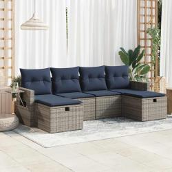 Salon de jardin 6 pcs avec coussins gris r&eacute;sine tress&eacute;e