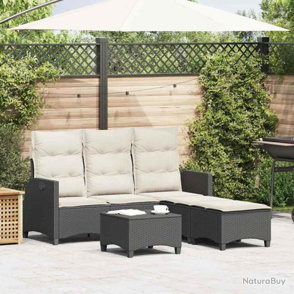 Salon de jardin 3 pcs avec coussins forme L noir r�sine tress�e