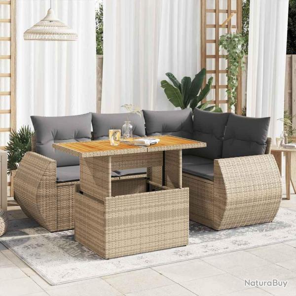 Salon de jardin avec coussins 5 pcs beige r�sine tress�e
