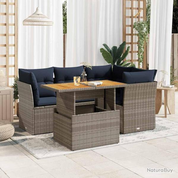 Salon de jardin 5 pcs avec coussins gris r�sine tress�e