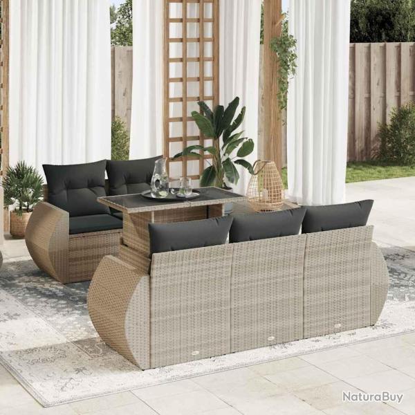 Salon de jardin 6 pcs avec coussins gris clair r�sine tress�e