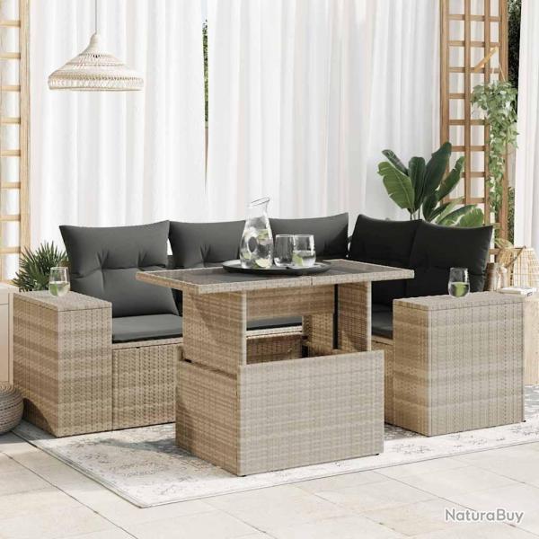 Salon de jardin 5 pcs avec coussins gris clair r�sine tress�e