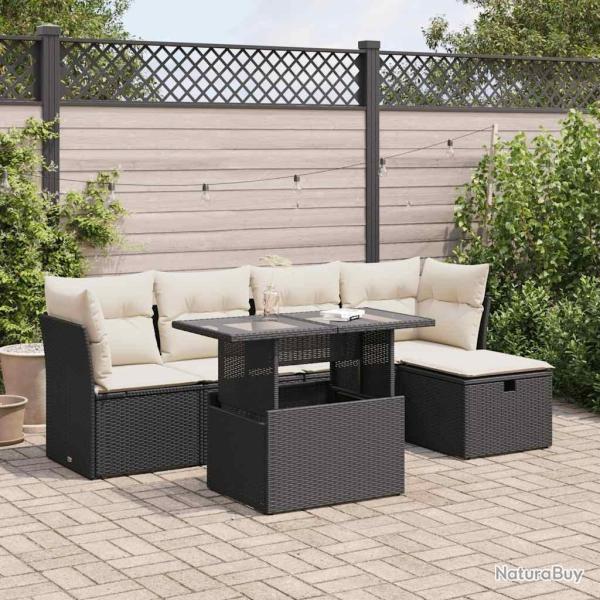 Salon de jardin 6 pcs avec coussins noir r�sine tress�e