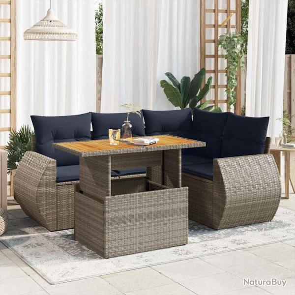 Salon de jardin 5 pcs avec coussins gris r�sine tress�e