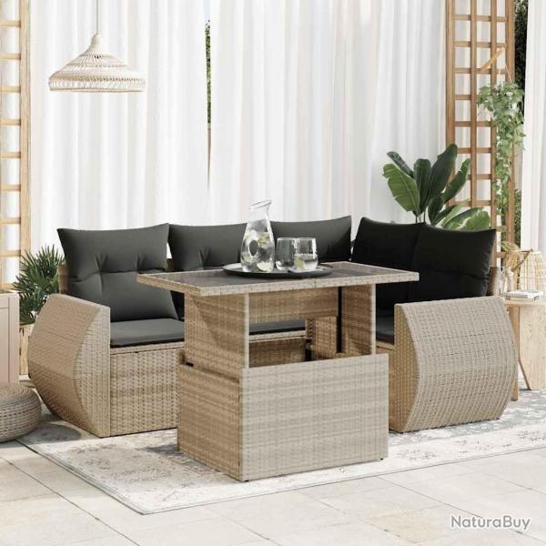Salon de jardin 5 pcs avec coussins gris clair r�sine tress�e