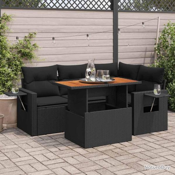 Salon de jardin 5 pcs avec coussins noir r�sine tress�e