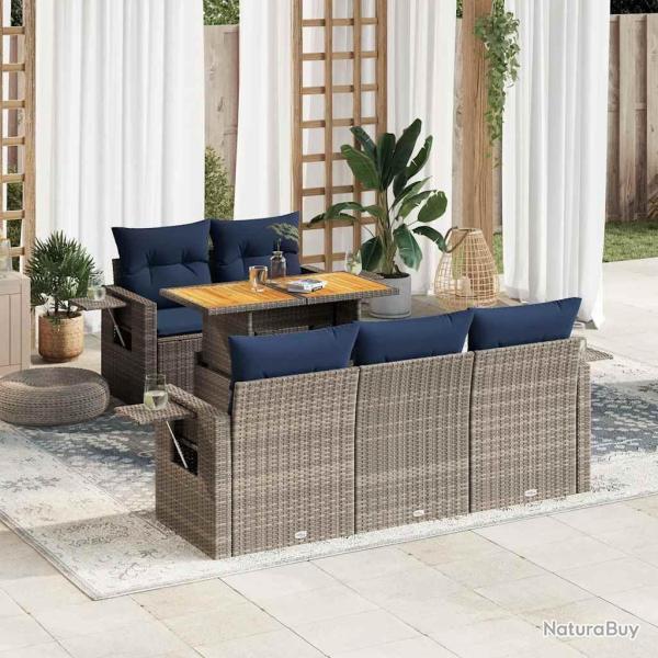 Salon de jardin 6 pcs avec coussins gris r�sine tress�e