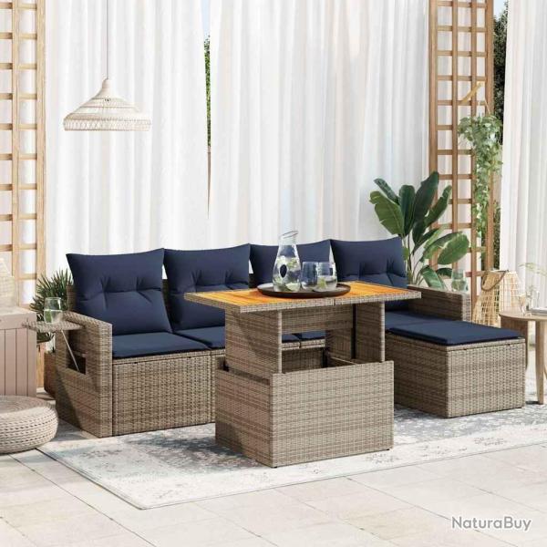 Salon de jardin 6 pcs avec coussins gris r�sine tress�e
