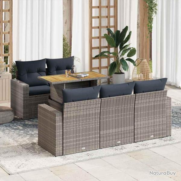 Salon de jardin 6 pcs avec coussins gris r�sine tress�e