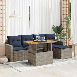 Salon de jardin 6 pcs avec coussins gris r&eacute;sine tress&eacute;e