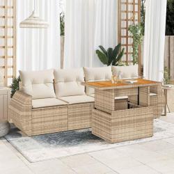 Salon de jardin avec coussins 5 pcs beige r&eacute;sine tress&eacute;e