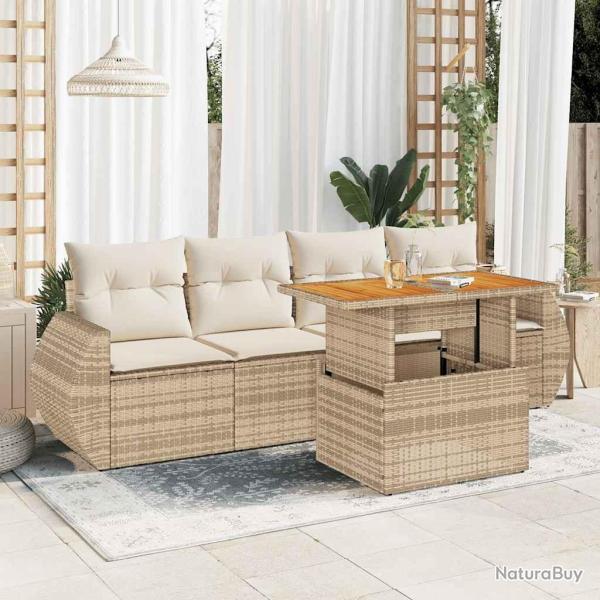 Salon de jardin avec coussins 5 pcs beige r�sine tress�e