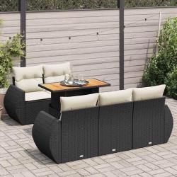 Salon de jardin 6 pcs avec coussins noir r&eacute;sine tress&eacute;e