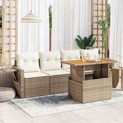 Salon de jardin avec coussins 5 pcs beige r&eacute;sine tress&eacute;e