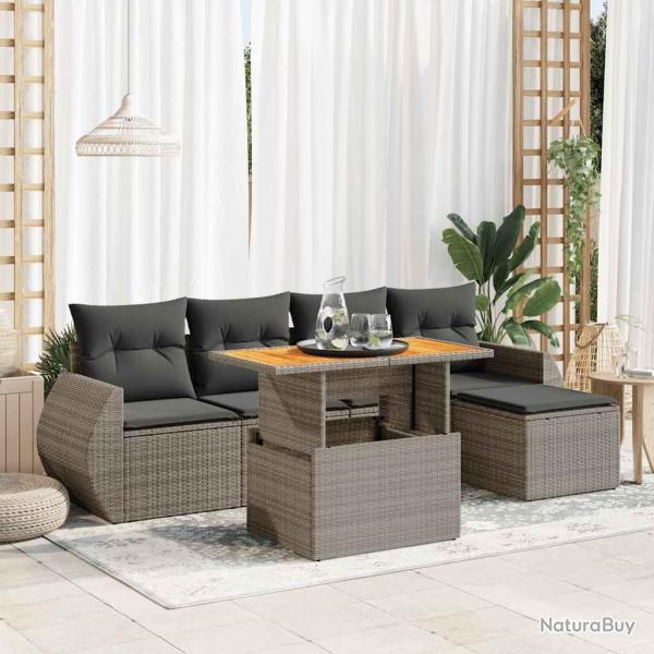 Salon de jardin 6 pcs avec coussins gris r�sine tress�e