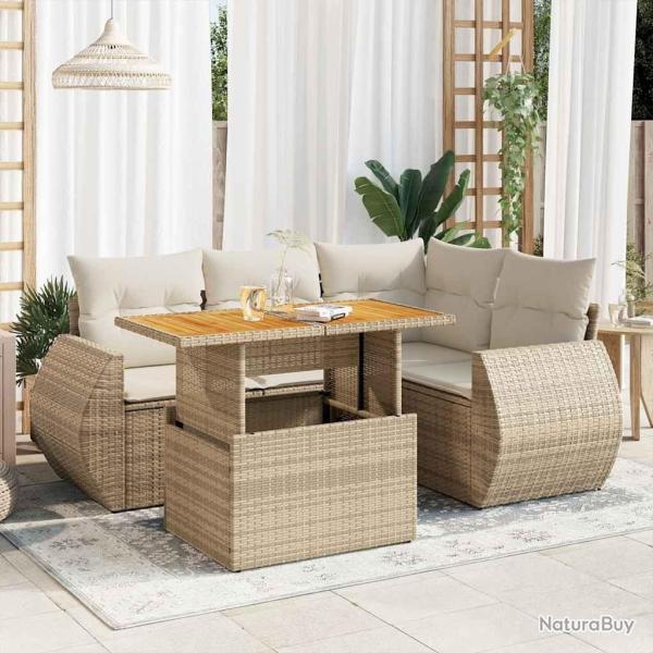 Salon de jardin avec coussins 5 pcs beige r�sine tress�e