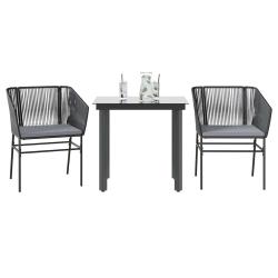 Ensemble &agrave; manger de jardin et coussins 3 pcs noir rotin verre