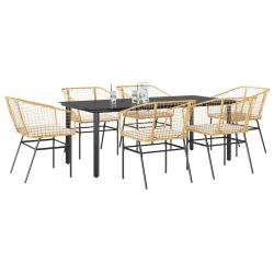 Ensemble &agrave; manger jardin coussins 7pcs marron poly rotin verre