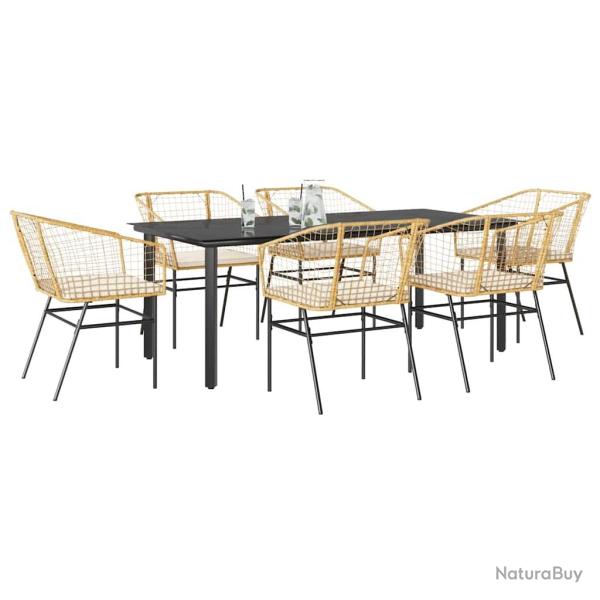 Ensemble � manger jardin coussins 7pcs marron poly rotin verre