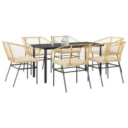 Ensemble &agrave; manger jardin coussins 7pcs marron poly rotin verre