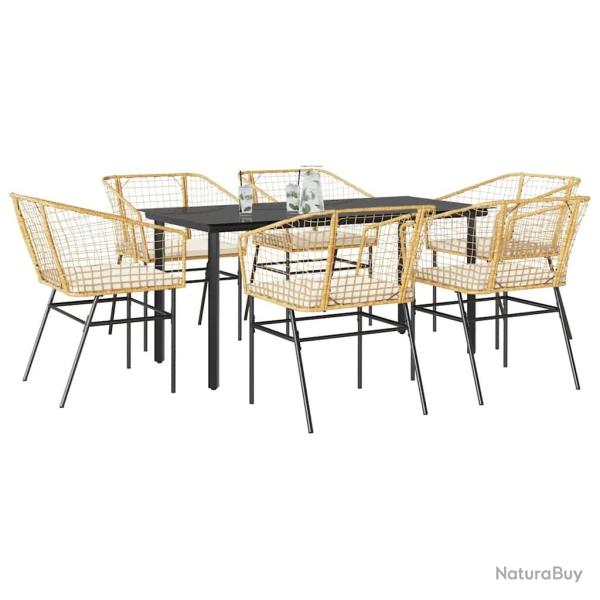 Ensemble � manger jardin coussins 7pcs marron poly rotin verre
