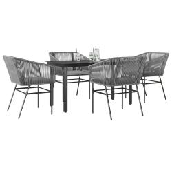 Ensemble &agrave; manger jardin coussins 5 pcs gris poly rotin verre