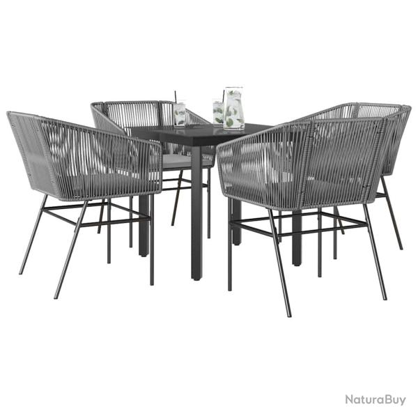 Ensemble � manger jardin coussins 5 pcs gris poly rotin verre