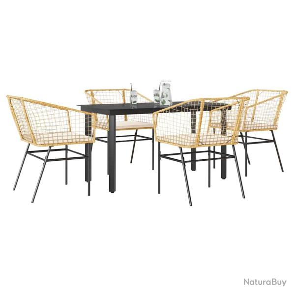 Ensemble � manger jardin coussins 5pcs marron poly rotin verre