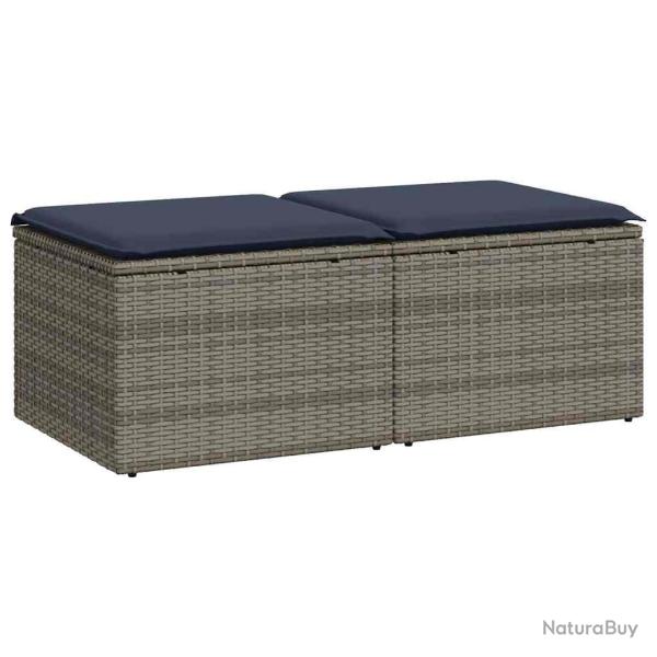 Salon de jardin 2 pcs avec coussins gris r�sine tress�e acacia